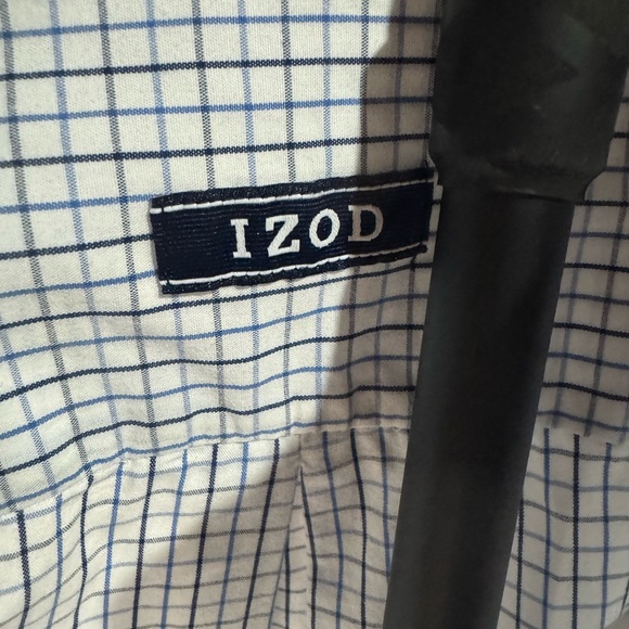 Men's IZOD Blue Long Sleeve Checkered Dress Shirt Size Large 100% Cotton - Picture 5 of 13